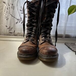 Dr Marten Triumph 1914 Leather Mid Calf Boot with Floral Fabric Interior